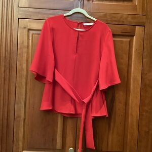 Zara Red 3/4 Sleeve Tie Front Blouse